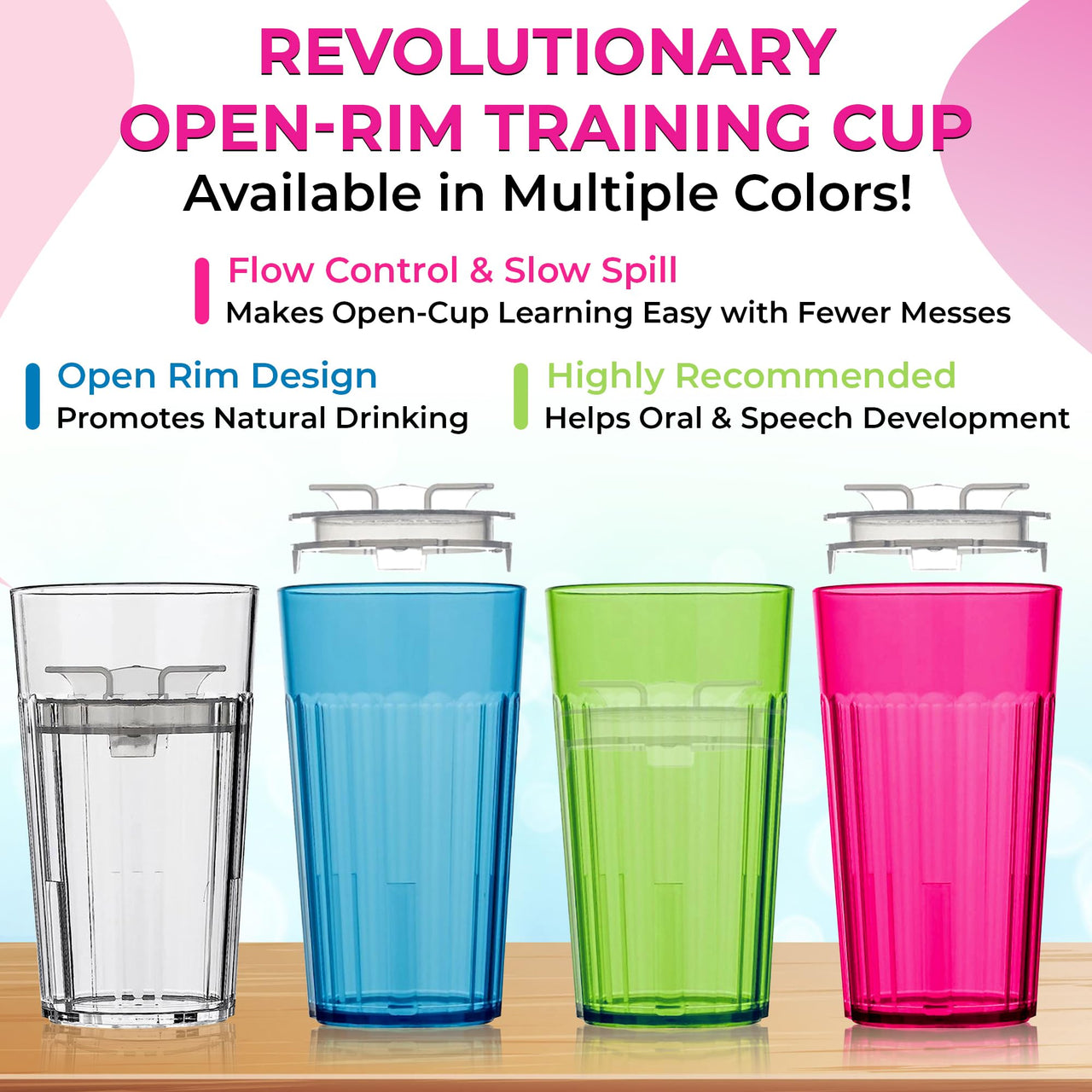 Image 5 of Reflo Smart Cup Bundle (Blue 1-Pack) Montessori Weaning Training for Toddlers, Slow-Spill Open-Cup Design, 360 Rim Flow-Control, Made in USA, BPA-Free, E-Guide via QR Code