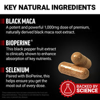 Thumbnail for Force Factor Black Maca Root Supplement for Men, 1000mg Maca Negra Extract for Energy, Hormonal Balance & Vitality, Superior Absorption with BioPerine, 90 Capsules