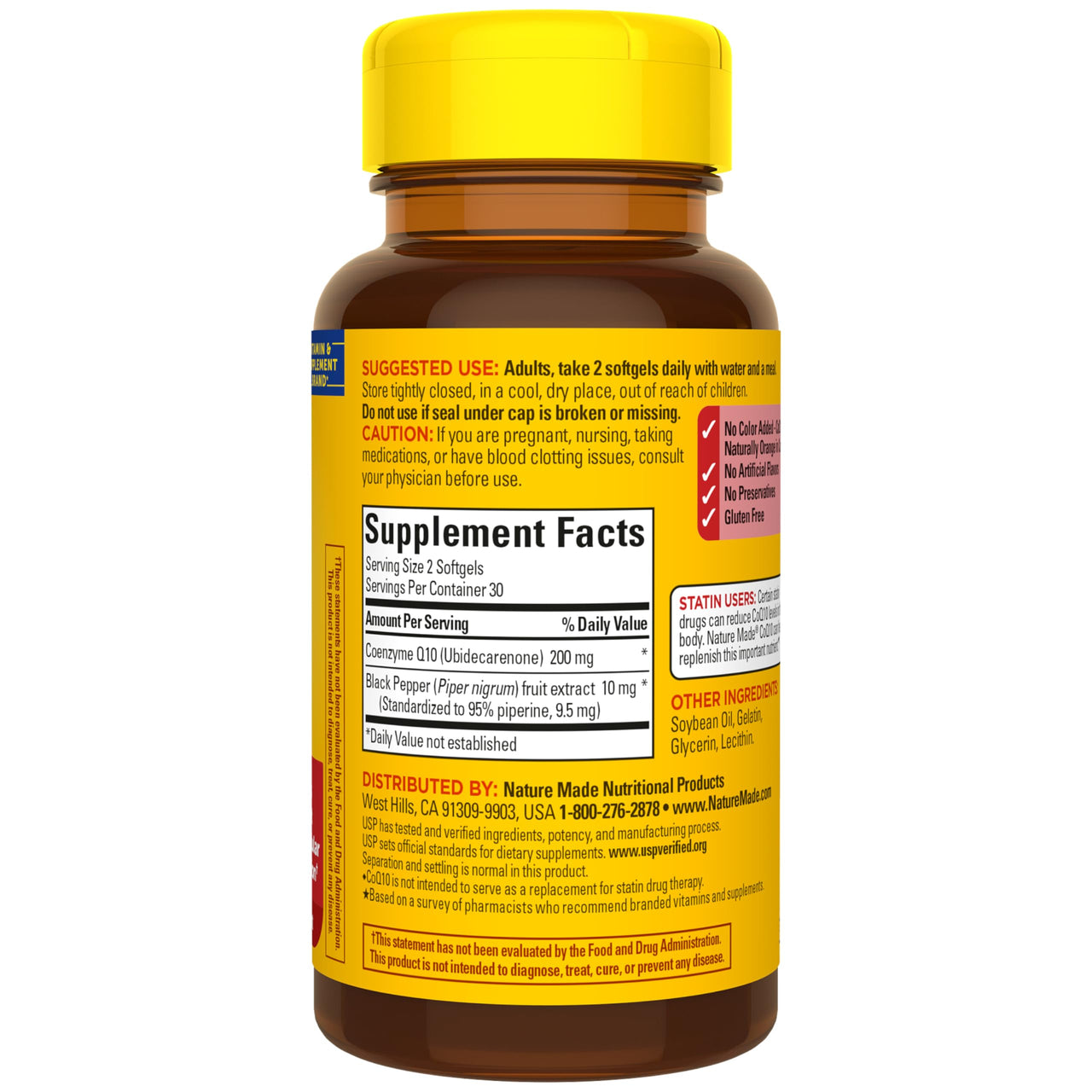 Nature Made CoQ10 200mg per Serving with Black Pepper Extract for Enhanced Nutrient Absorption, CoQ10 Supplement for Heart Health Support, 60 Softgels, 30 Day Supply
