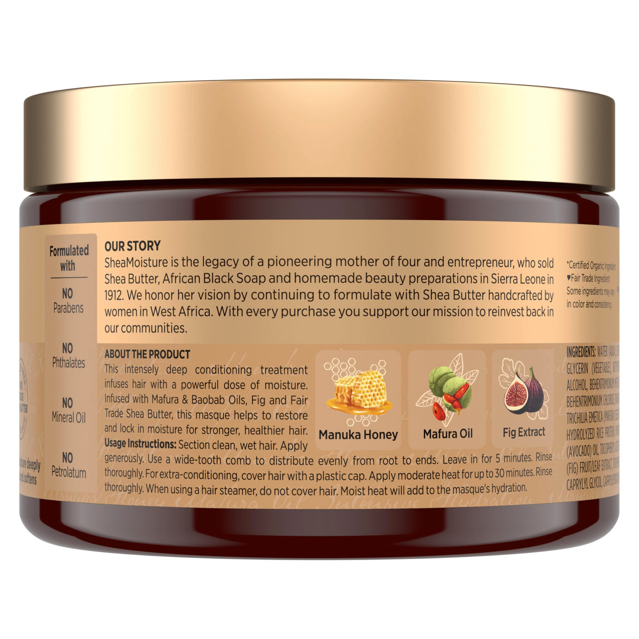 SheaMoisture Intensive Hydration Hair Masque Manuka Honey & Mafura Oil For Dry, Damaged Hair Deep Conditioning Hair Treatment 11.5 oz