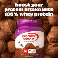 Thumbnail for Premier Protein Powder, Chocolate Milkshake, 30g Protein, No Added Sugar, 100% Whey Protein, Keto Friendly, Soy & Gluten Free, 24.5 oz (17 Servings)
