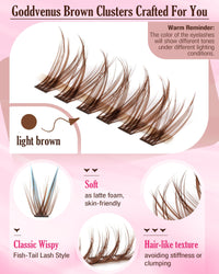 Thumbnail for Brown Lash Clusters Kit Natural 300Pcs Wispy Lashes Cluster Eyelash Cluster Extensions Kit C Curve Individual Lashes Extensions Kit For DIY Waterproof & Long - Lasting (Light Brown10-16mm)