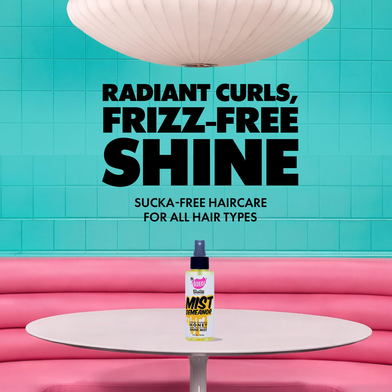 The Doux MIST DEMEANOR Shine Mist for Curly Hair – Heat Protection Spray with Cationic Honey & Silk Amino Acids – Lightweight Hair Gloss for Frizz Control, Humidity Resistance & Shine