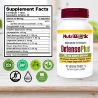Thumbnail for NutriBiotic – DefensePlus, 90 Tablets - 11 in 1 Immune Support with Vitamin C, Zinc, Grapefruit Seed Extract, Echinacea, Astragalus Root & Immune Boosting Extracts & Mushrooms - Vegan & Gluten Free