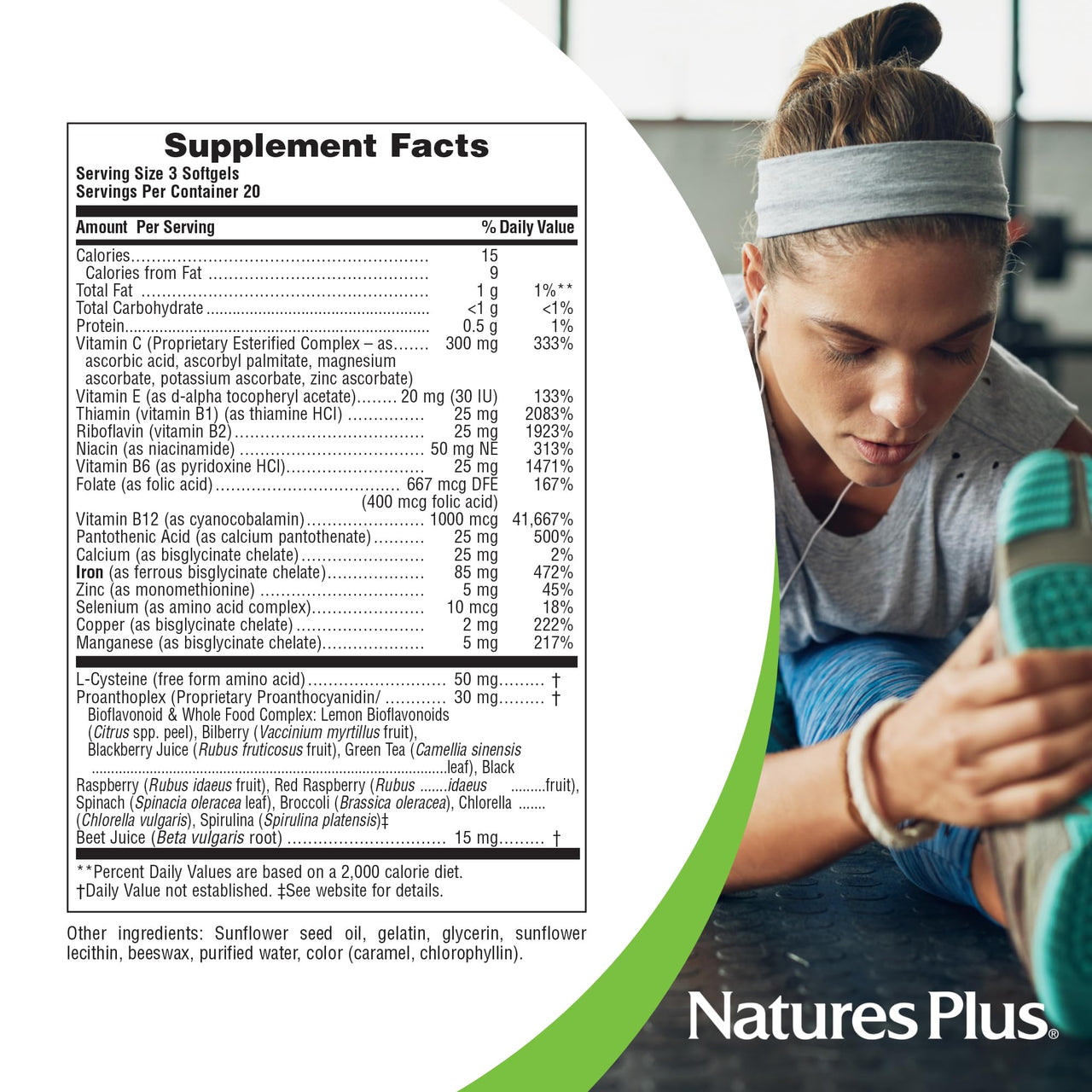 NaturesPlus Hema-Plex Iron - 60 Fast-Acting Softgels - 85 mg Iron + Vitamin C & Bioflavonoids for Healthy Red Blood Cells - Gluten Free - 20 Servings
