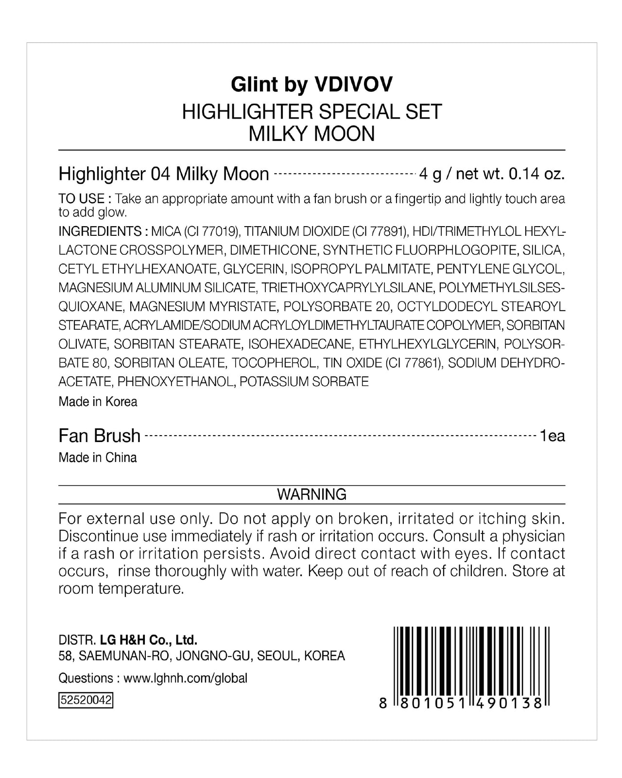 Spring Event Glint Highlighter Special Set (Milky Moon(Set), 0.08oz + Fan Brush) - Baked Highlighter for Natural Glow. Korean Makeup by LG Beauty. Rich Pigment, Silky Touch, Shimmer.