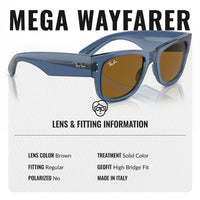 Thumbnail for Ray-Ban RB0840S MEGA WAYFARER BIO-BASED Square Shaped Non-Polarized Sunglasses for Men & Women – Includes Official RAYBAN Eyewear Kit – Ideal Formal & Casual Wear Sunglasses – Brown Lens