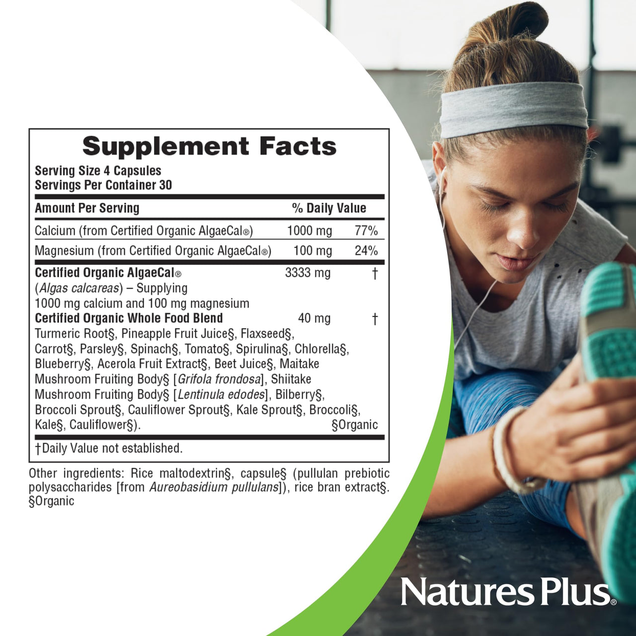 NaturesPlus Source of Life Garden Calcium - 120 Capsules, 2 Pack - Calcium Supplement with Magnesium & 20 Whole-Food Extracts - USDA Certified Organic, Non-GMO, Vegan, Gluten Free - 60 Total Servings