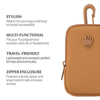 Thumbnail for Touchette Zippered Pouch, Attachable Fashion Accessory with Snap Hook for Touchland Hand Sanitizer 1FL OZ., Caramel