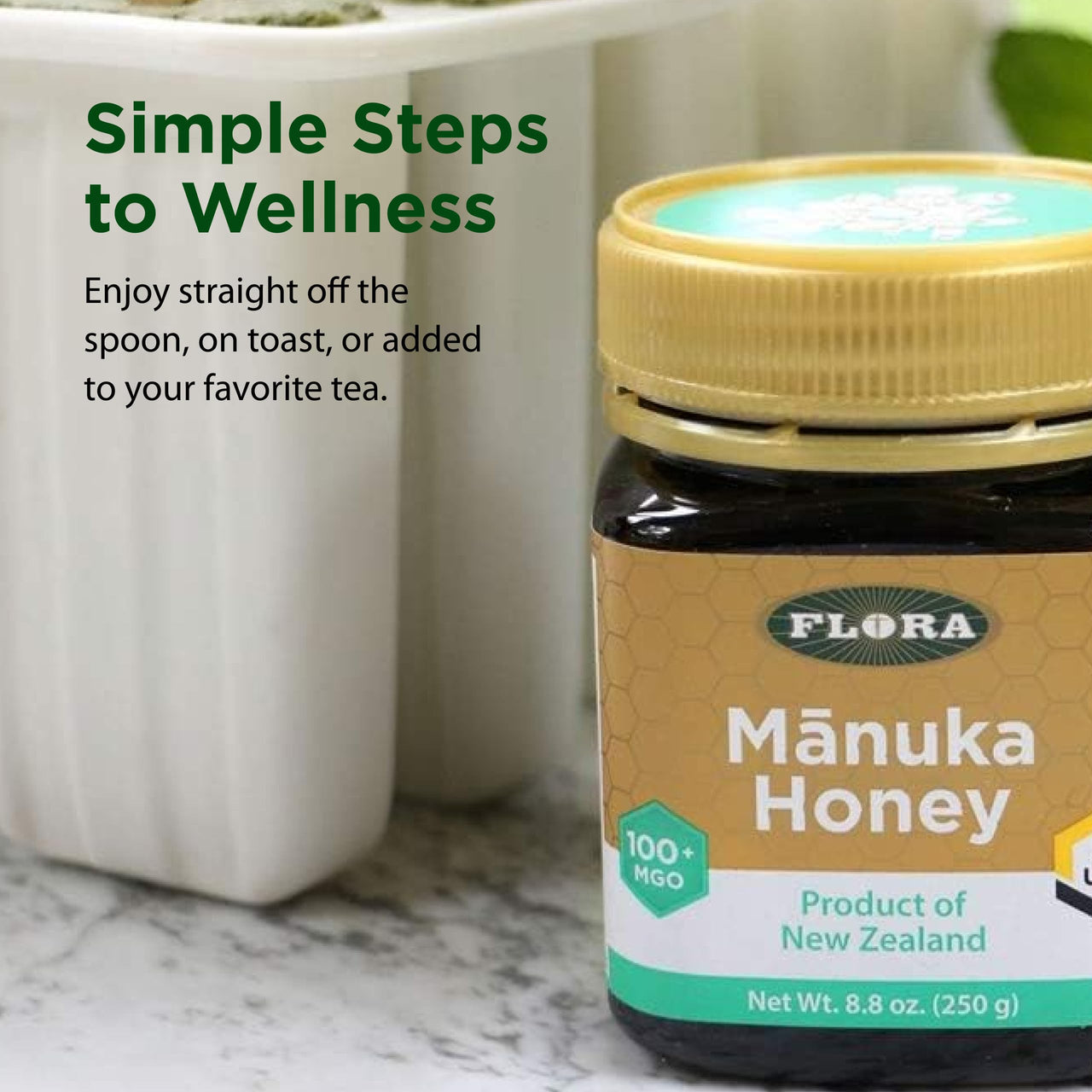 Flora - M?nuka Honey MGO 100+/5+ UMF, New Zealand Honey, 100% Traceable MGO,Natural Healing, Sore Throat Relief, Aids Digestion, 8.8-oz. Jar