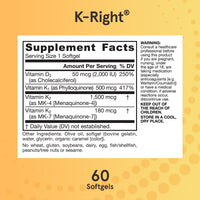 Thumbnail for Jarrow Formulas K-Right - Vitamin K-Complex (K1, MK-4, MK-7, D3) - 60 Servings (Softgels) - Dietary Supplement for Bone & Cardiovascular Health Support - Vitamin K2 MK-7 - Gluten Free