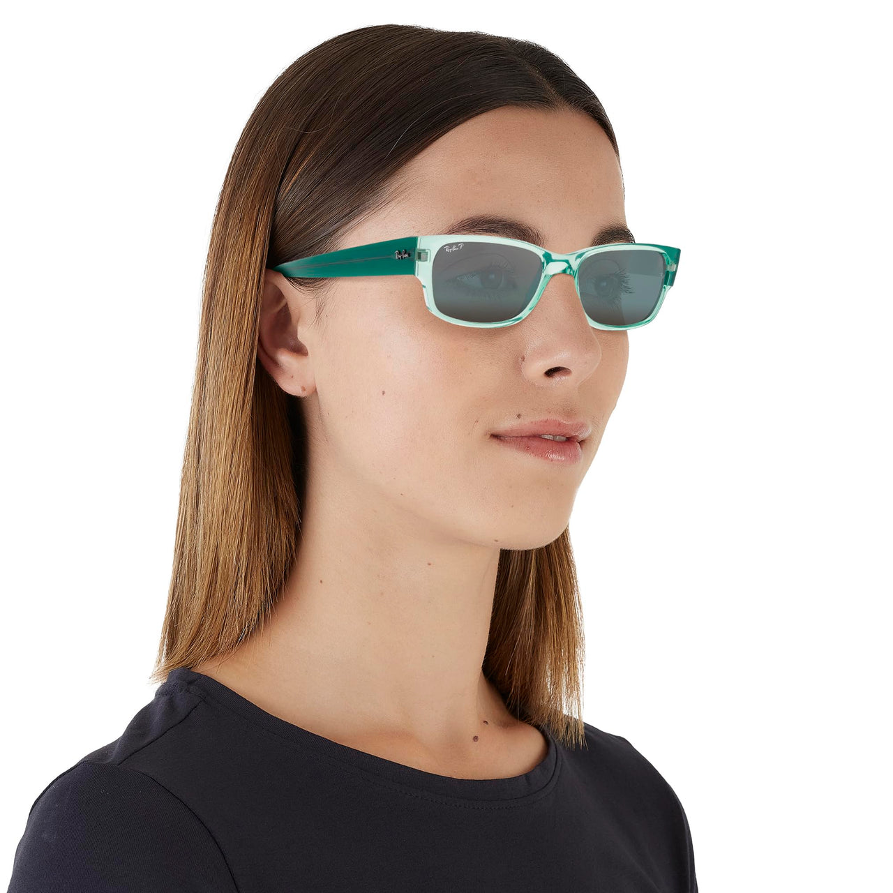 Ray-Ban RB4388 Square Sunglasses, Transparent Green/Blue Polarized, 58 mm