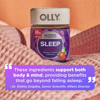 Thumbnail for OLLY Max Strength Sleep Gummy, 10mg Melatonin, L-Theanine, Chamomile, Lemon Balm, Sugar Free, Vegetarian Sleep Aid, Strawberry - 50 Count