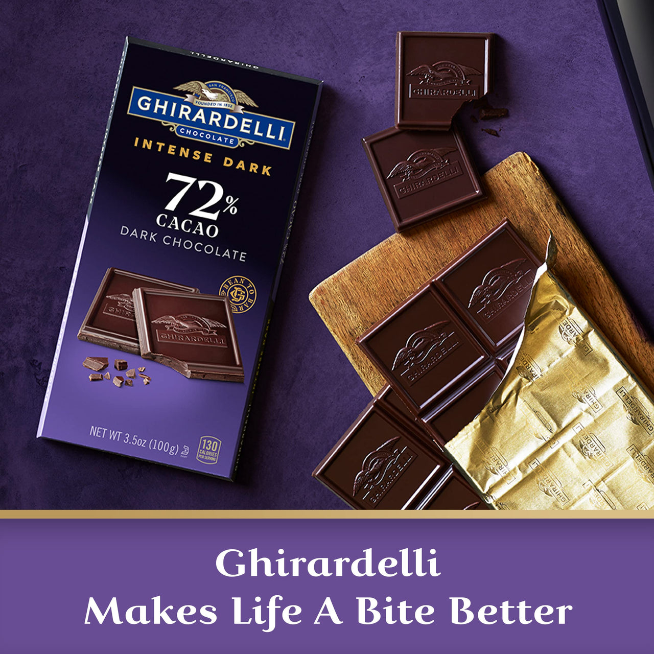GHIRARDELLI INTENSE DARK Chocolate Bar, 72% Cacao, 3.5 Oz Bar (Pack of 4)