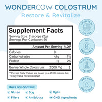 Thumbnail for WONDERCOW Colostrum Supplement Powder for Gut Health, Immune Support, Muscle Recovery & Wellness | Natural IgG Pure Whole Bovine Colostrum Superfood, Unflavored, 60 Servings