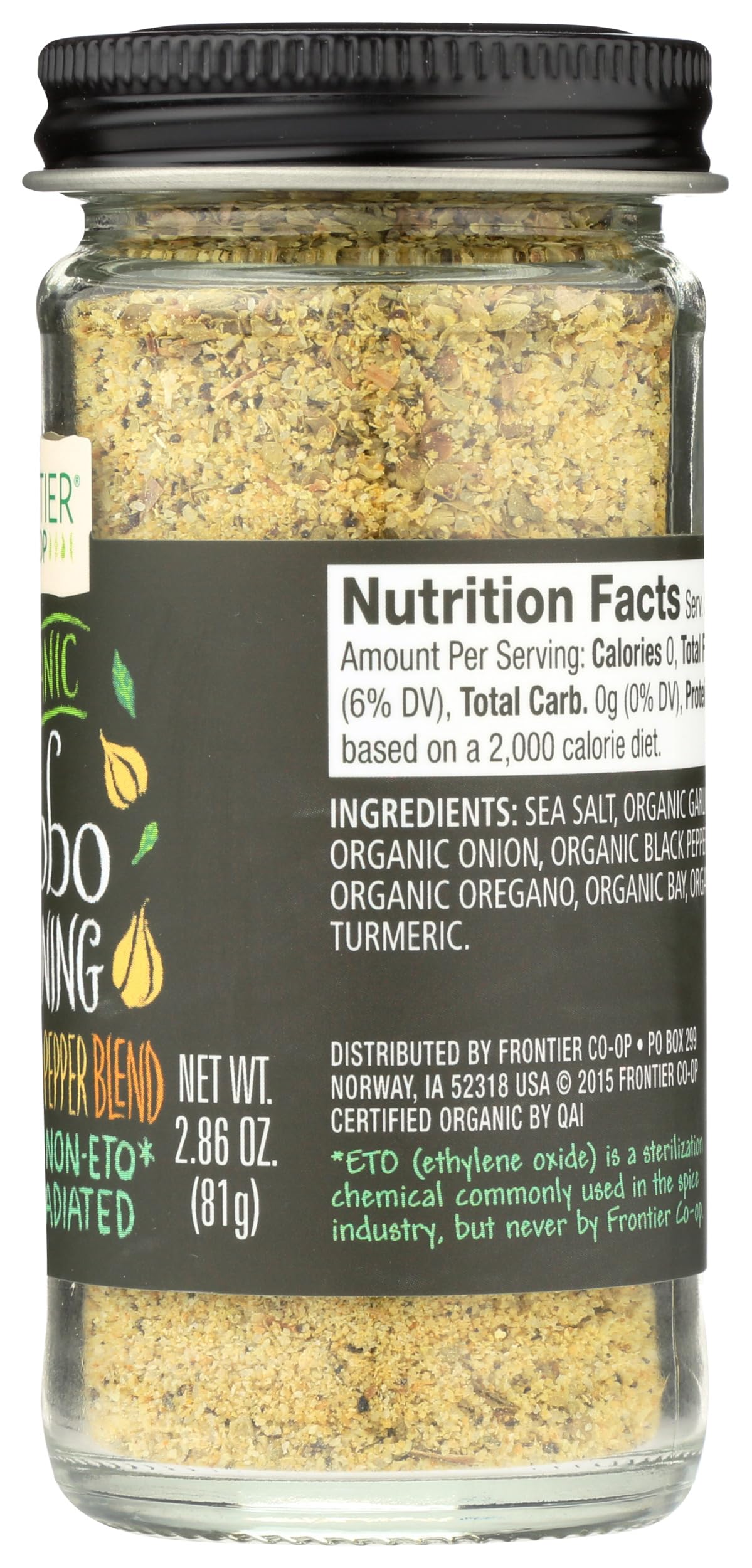 Frontier Co-op Organic Adobo Seasoning, Sea Salt with Organic Garlic, Onion, Black Pepper, Oregano, Bay Leaf, Turmeric | 2.86 Ounce (Pack of 1)