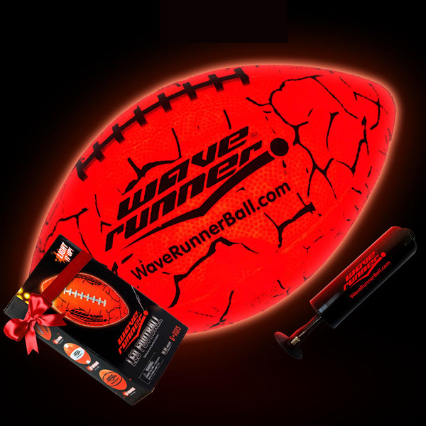 Wave Runner LED Light-Up Football - Glow in The Dark Football Games- Size 10.35 in. with Pump and Batteries Included | Great for Adults, Teens, Football Fans & Players (Orange W/Cracks)
