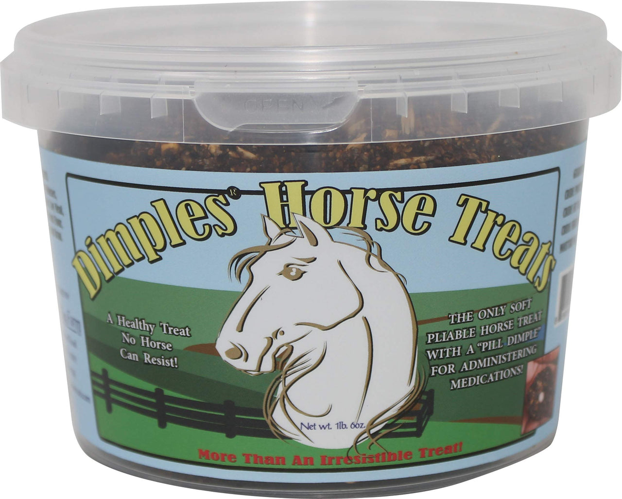 Dimples Horse Treats with Pill Dimples - 1lb Tub of USA-Made Horse Cookies with Beet Pulp - Tasty, Healthy, & Organic Treats - Equine Pill Dimples for Meds