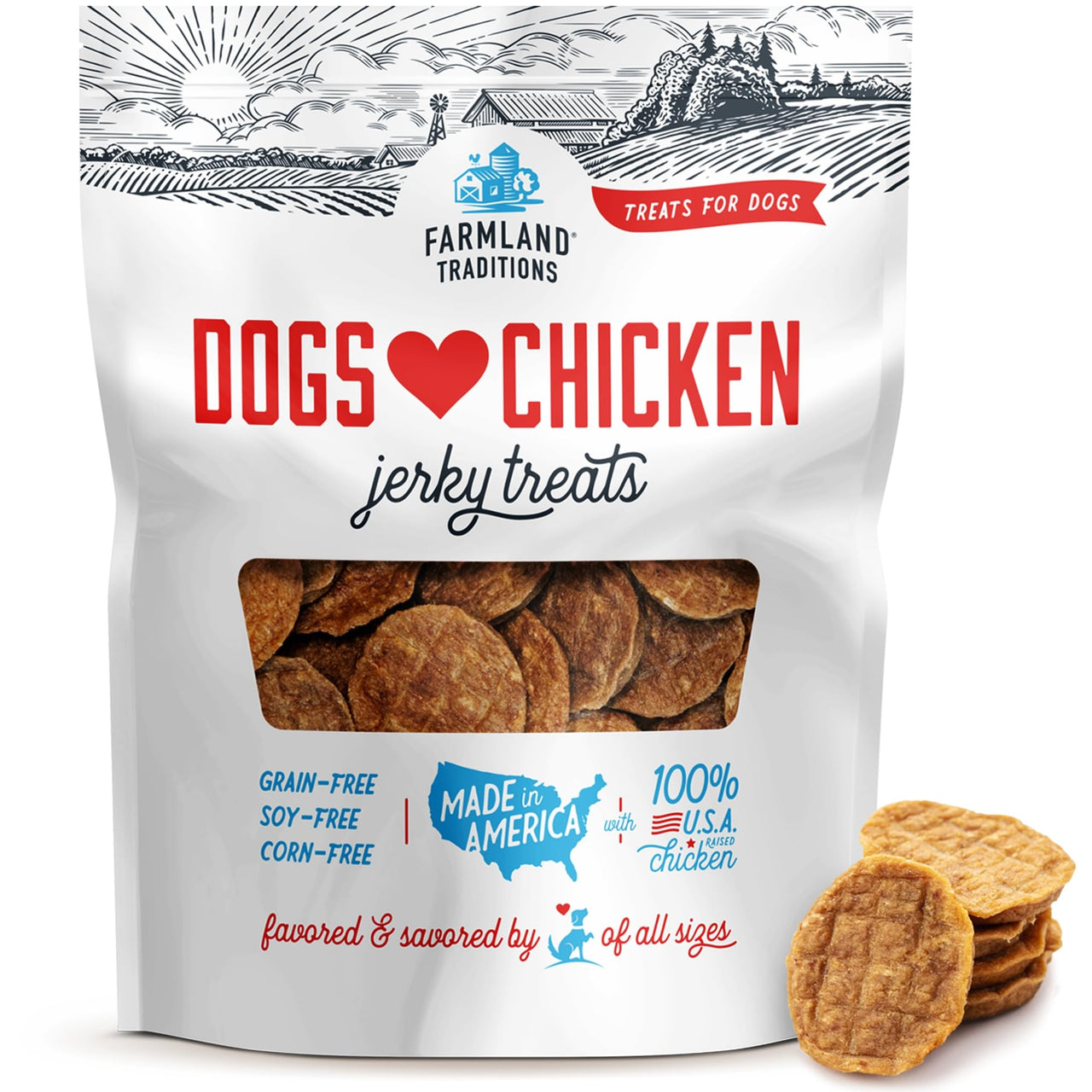 Farmland Traditions Dogs Love Chicken Jerky Dog Treats with Only 3 Ingredients and No Fillers, 6 Ounce Bag