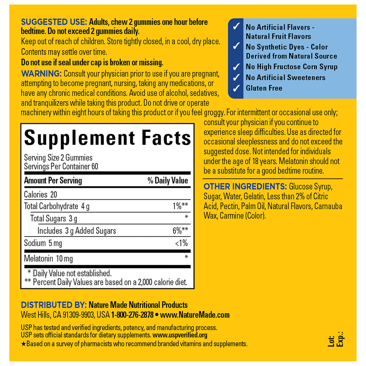 Nature Made Melatonin 10 mg per serving Gummies, Sleep Gummies for Adults Maximum Strength Dosage, 100% Drug Free Sleep Aid, 120 Count, 60 Day Supply