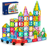Thumbnail for Ryoichi 138PCS Magnetic Tiles Set with 2 Cars, STEM Educational Construction Building Blocks & Montessori Learning Toys for Kids Ages 3-9+ Years