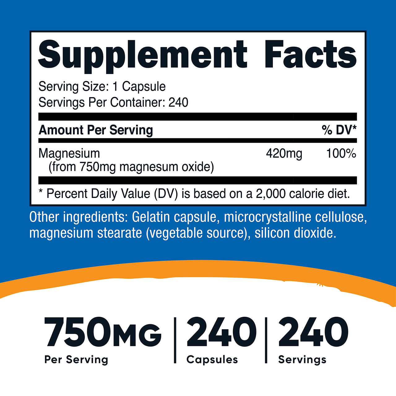 Nutricost Magnesium Oxide 750mg, 240 Capsules (3 Bottles)
