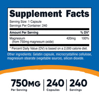 Thumbnail for Nutricost Magnesium Oxide 750mg, 240 Capsules (3 Bottles)