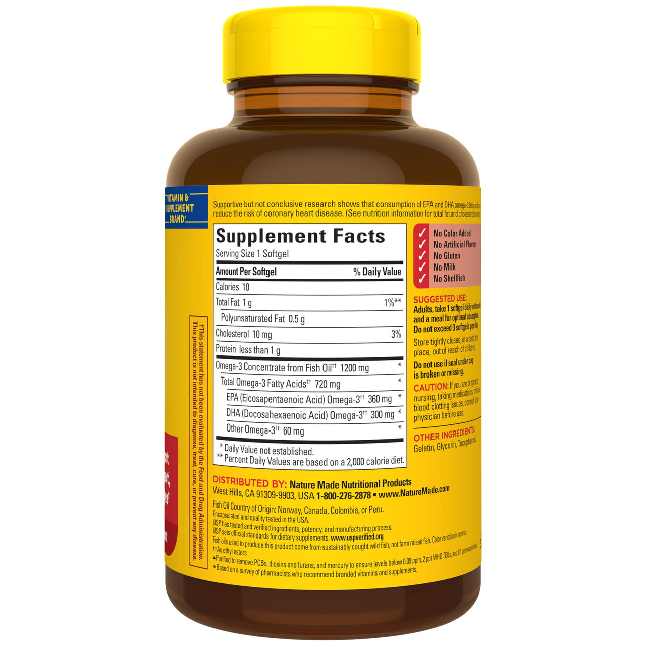 Nature Made Fish Oil Omega 3 Supplements, Omega 3 Fish Oil as Ethyl Esters 1200 mg Softgels, EPA DHA Supplement for Healthy Heart, Brain, Eye Support, One Per Day, 100 Softgels