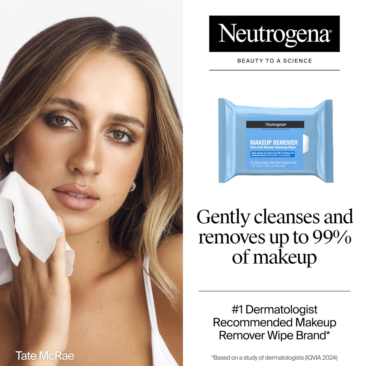 Neutrogena Makeup Remover Wipes, Daily Ultra-Soft Micellar Cleansing Wipes Gently Re-move Oil & Makeup with No Heavy Residue, formulated without alcohol & Made with Plant-Based Cloth, 25 Ct with Case