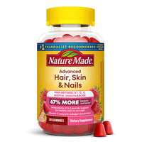 Thumbnail for Nature Made Advanced Hair Skin and Nails Gummies, Biotin, Pro Retinol A, Niacinamide, Vitamin C & Vitamin E, 80 Gummies, 40 Day Supply