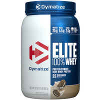 Thumbnail for Dymatize Elite 100% Whey Protein Powder, Cookies & Cream, 25g of Protein, 5.5g BCAAs, Less Than 140 Cal., Gluten Free, 3g Carb, 2g Sugar, 3g Fat (25 Servings)