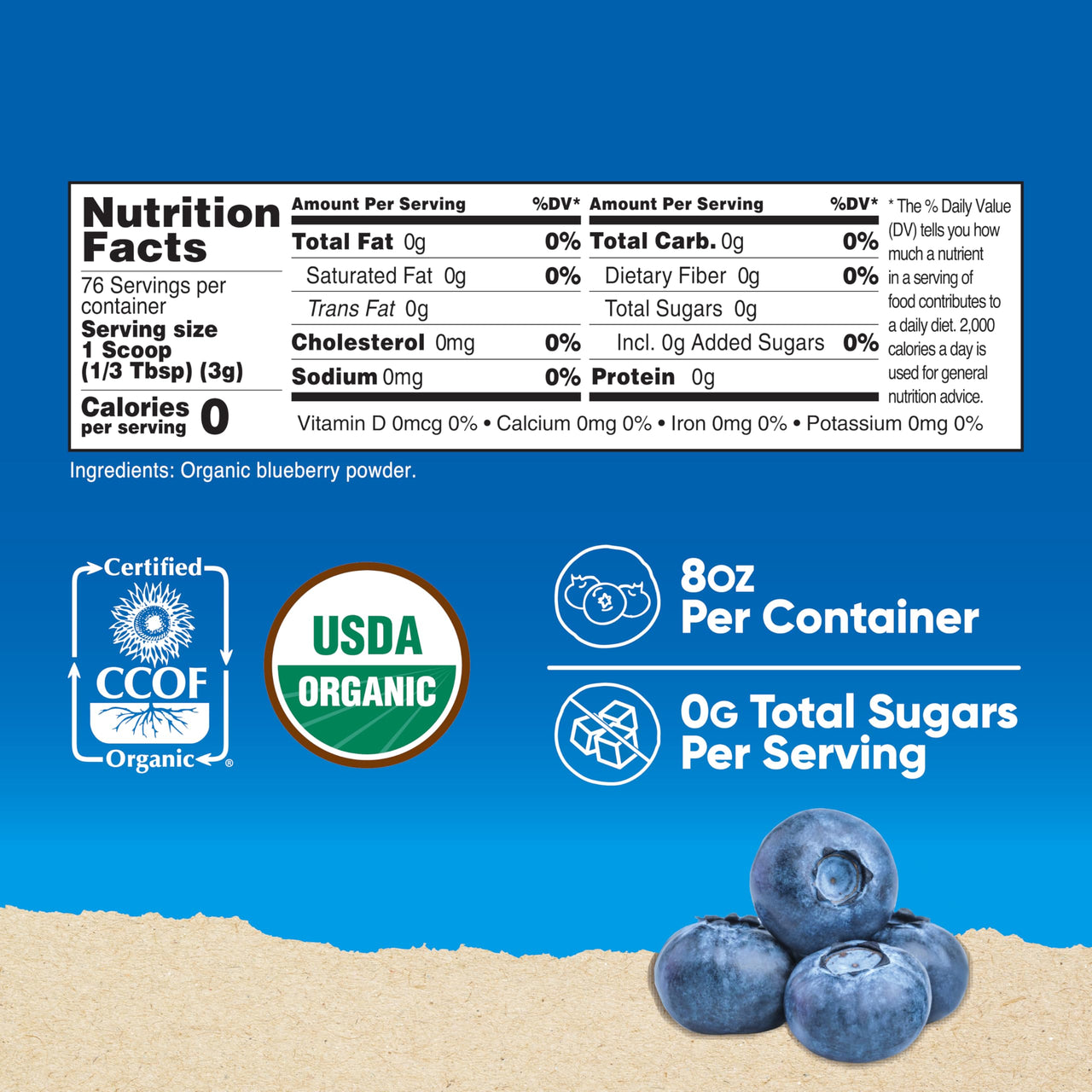 Nutricost Organic Blueberry Powder 8oz (227 Grams) - Pure, Gluten Free, Non-GMO, from Organic Blueberries
