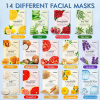 Thumbnail for KONEUK 14 Pack Sheet Face Masks Skincare, Hydrating Face Masks Suitable for Dry Skin, Bulk Facial Mask Set for Women Skin Care, Face Mask Gifts Set for Face Spa