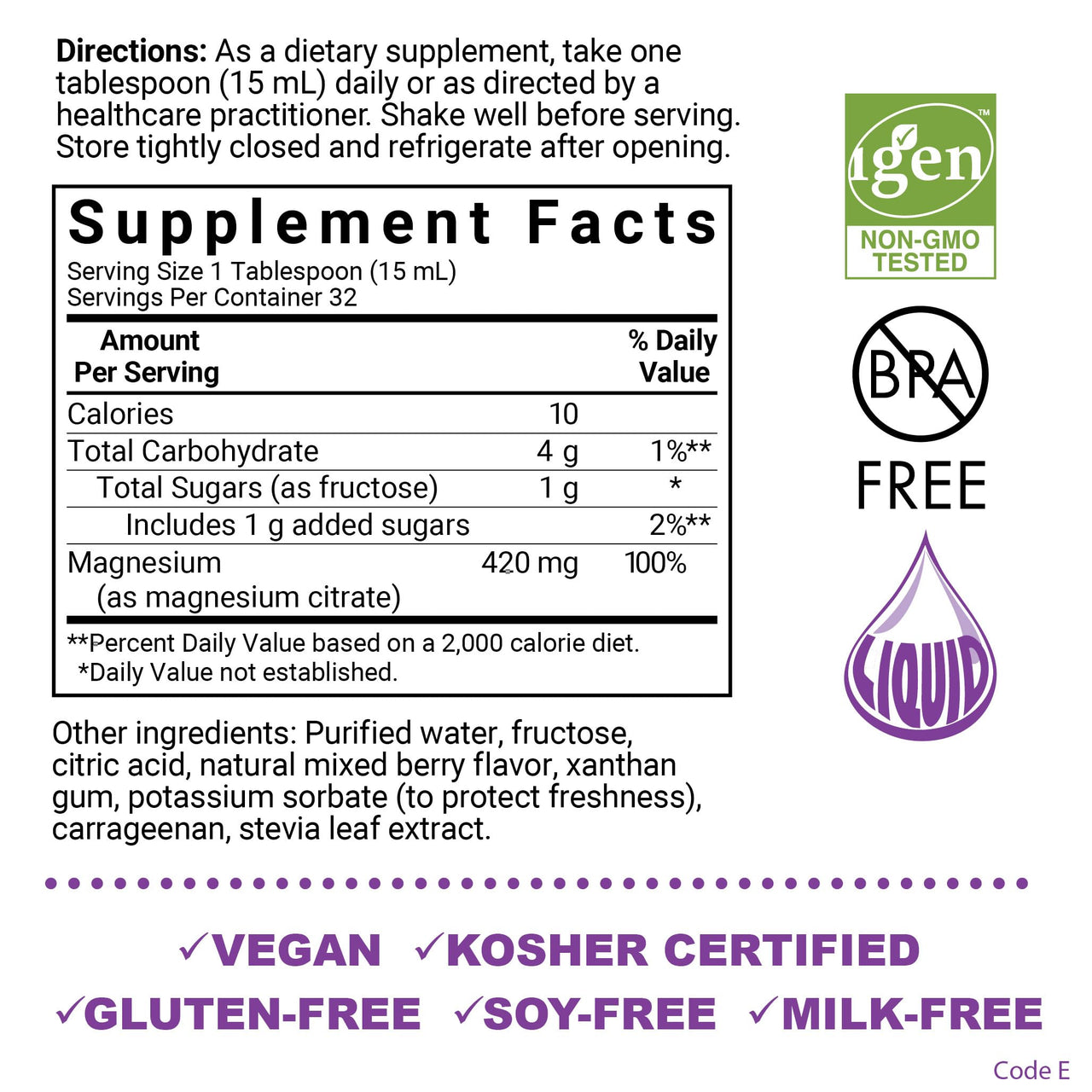 Bluebonnet Nutrition Magnesium Citrate 420 mg - Calm Mind & Body* – Supports Heart, Muscle & Sleep* - Non-GMO, Vegan, Kosher, Gluten-Free, Soy-Free, Milk-Free - 16 FL OZ, Mixed Berry Flavor