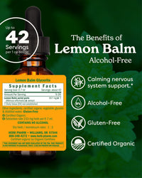 Thumbnail for Herb Pharm Lemon Balm, Alcohol-Free: Certified Organic, Nervousness & Over-Excitement Support, Fast-Absorbing & Sugar-Free Calming Extract, Made with Lemon Balm Herb, Liquid Glycerite, 1 oz