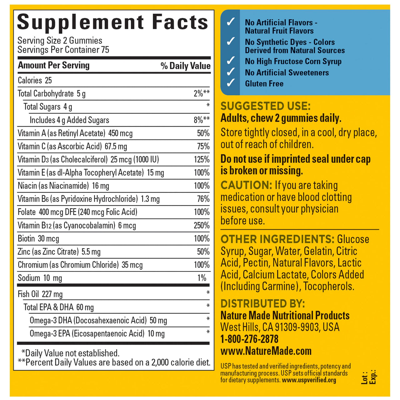 Nature Made Mens Multivitamin Gummies with Omega-3, Mens Gummy Multivitamins for Daily Nutritional Support, 150 Gummy Vitamins and Minerals, 75 Day Supply