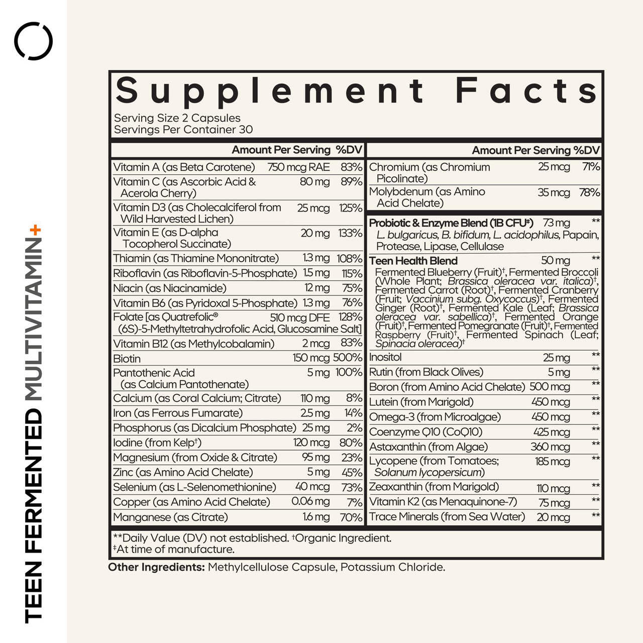 Codeage Teen Multivitamin Supplement – Daily Vitamins and Minerals for Teen Boys and Girls – Organic Whole Food Formula with Omega-3 and Vitamins A to K - 2 Pack