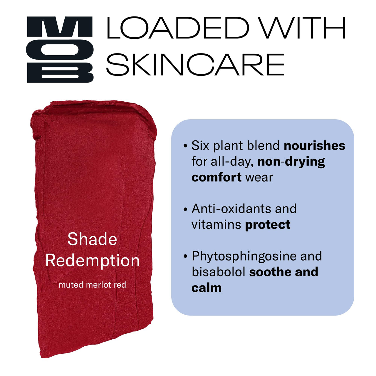 MOB Beauty Soft Matte Lipstick Redemption – Muted Merlot Red | Weightless, One-Swipe Color Infused with Skincare | Vegan, Silicone-Free, Cruelty-Free Formula in a Biodegradable Capsule