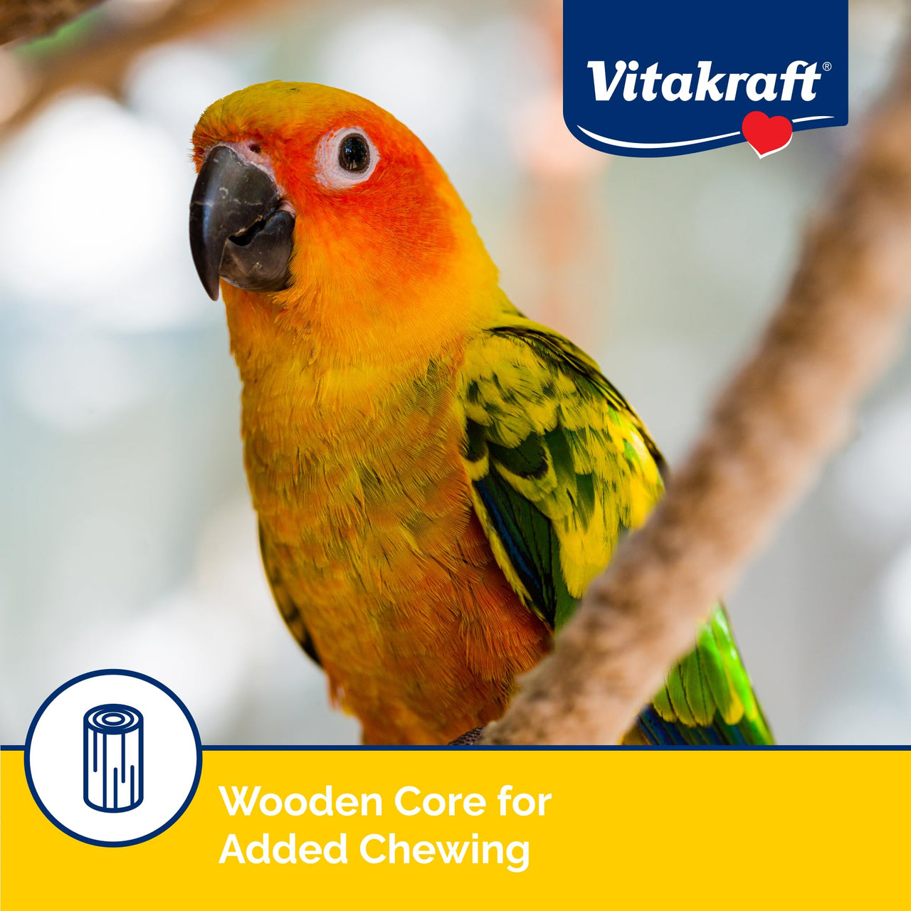 Vitakraft Crunch Sticks Conure Treat 2 Sticks - Apple and Orange Flavor – Triple Baked for Crunch – with Added Vitamins and Minerals Natural with Wood Chew Center – Includes Cage Clip Holder