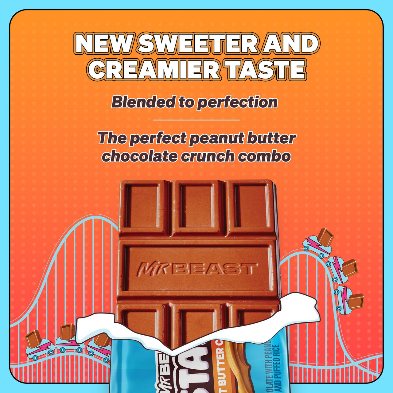MrBeast Feastables Peanut Butter Milk Chocolate Crunch Bar, King Size, 10 Count, Peanut Butter & Crispy Rice Chocolate Candy, Fairtrade Cocoa, 2.1oz Each