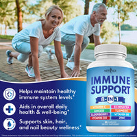 Thumbnail for NEW AGE 8 in 1 Immune Support Booster Supplement with Echinacea, Vitamin C and Zinc 50mg, Vitamin D 5000 IU, Turmeric Curcumin & Ginger, B6, Elderberry 120 Count (Pack of 2)