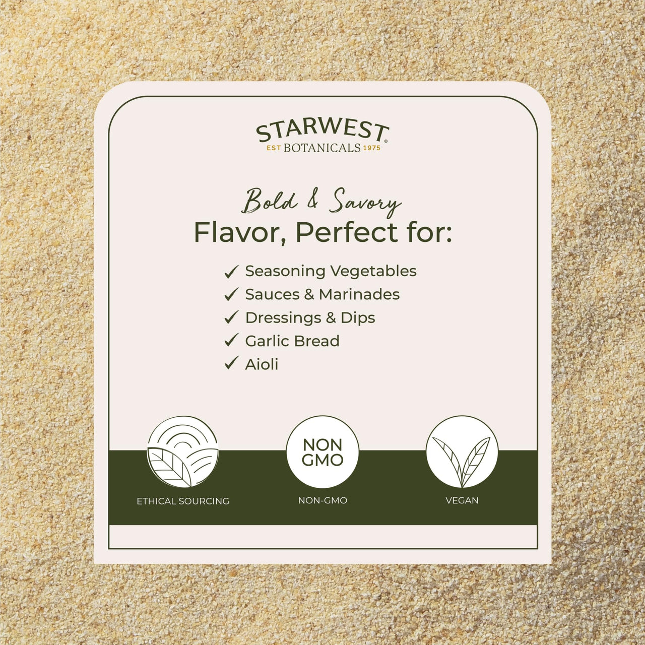 Starwest Botanicals Dried Organic Garlic Granules - Granulated Garlic Seasoning for Cooking, Herb for Rubs, Bread, Vegetables, & Meat, Aromatic & Flavorful, Certified Kosher, Non-GMO - Bulk 1 lb Bag