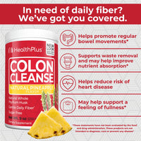 Thumbnail for Health Plus Colon Cleanse Digestive Support | No Artificial Flavors | Daily Fiber for Toxin Elimination to Reduce Bloating | Psyllium Husk | Pineapple Flavor | 9 Ounces, 36 Servings