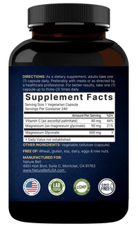 Thumbnail for Naturebell Pure Magnesium Glycinate 500mg, 240 Veggie Capsules | 100% Chelated & Purified – 3rd Party Tested, Vegan Friendly, Non-GMO, Fiiler Free