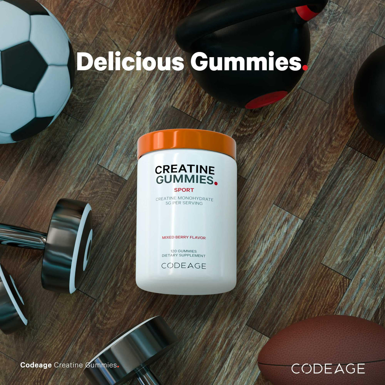 Codeage Creatine Monohydrate Gummies Supplement - 5000mg Creatine - AstraGin Panax & Astralagus - Sport Gummy - Mixed Berry Flavor - Kettlebell Shape Vitamins - Vegan - Non-GMO - 120 Gummies