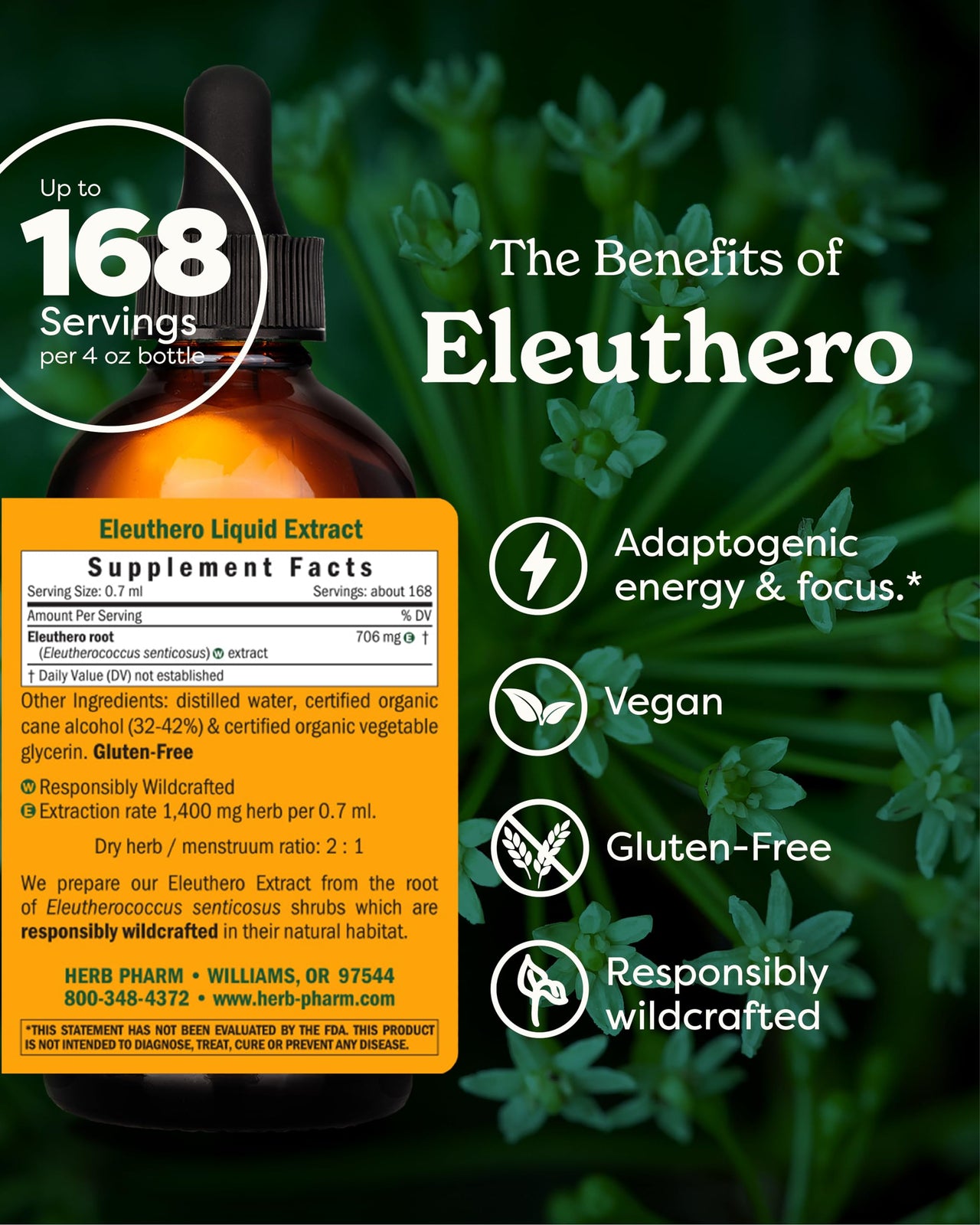 Herb Pharm Eleuthero (Siberian Ginseng) Root Liquid Extract for Energy and Stamina, Cane Alcohol, 4 Ounce