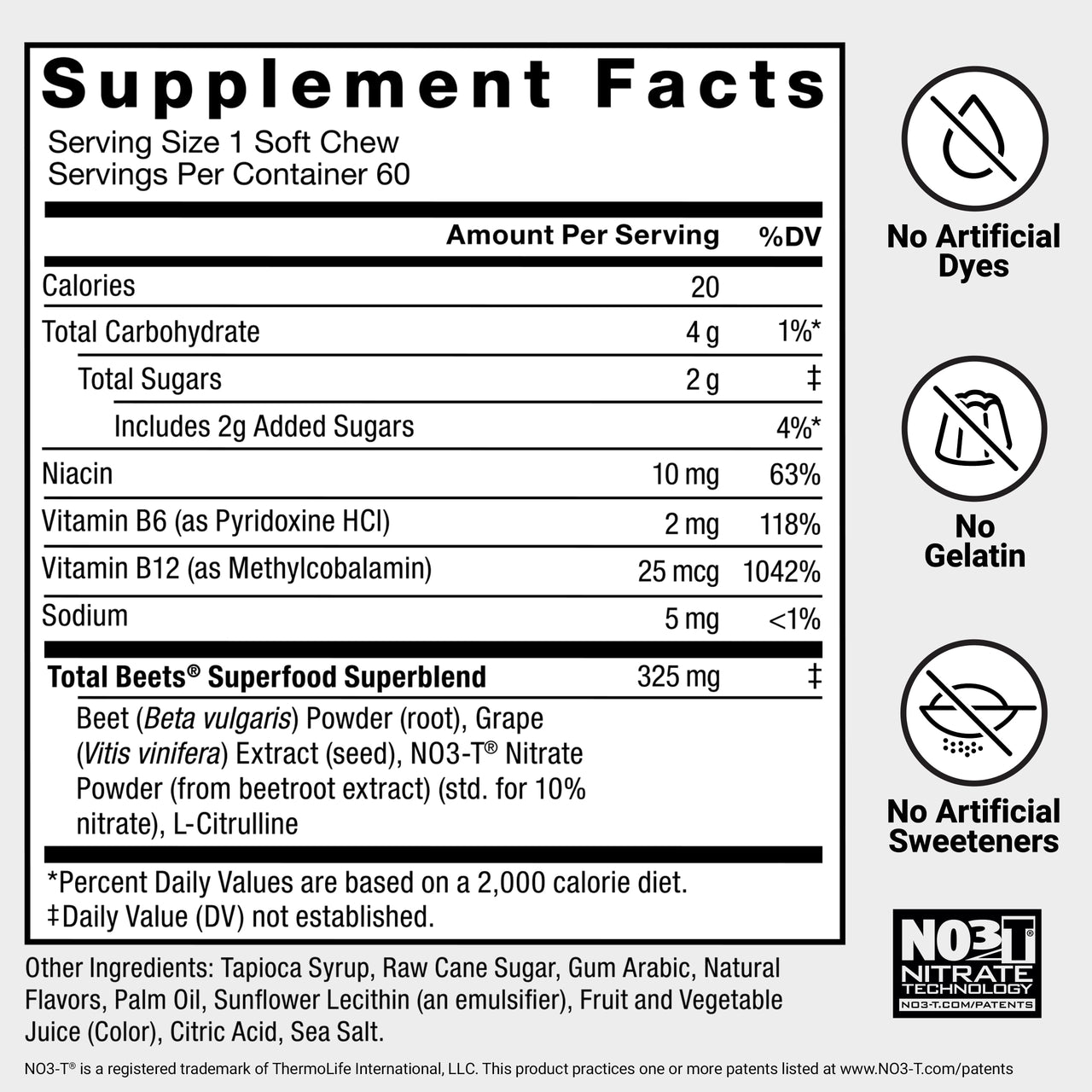 Force Factor Total Beets Soft Chews with Beetroot, Nitrates, L-Citrulline, Grapeseed Extract, and Antioxidants, Healthy Energy Supplement with Elite Ingredients, Heart Health Superfood, 60 Chews