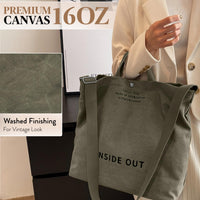Thumbnail for Large Tote Bag for Women, Canvas Gift for Women, Inside Out Bag, Fashion Crossbody 16oz Cotton, Large Capacity Shoulder Tote