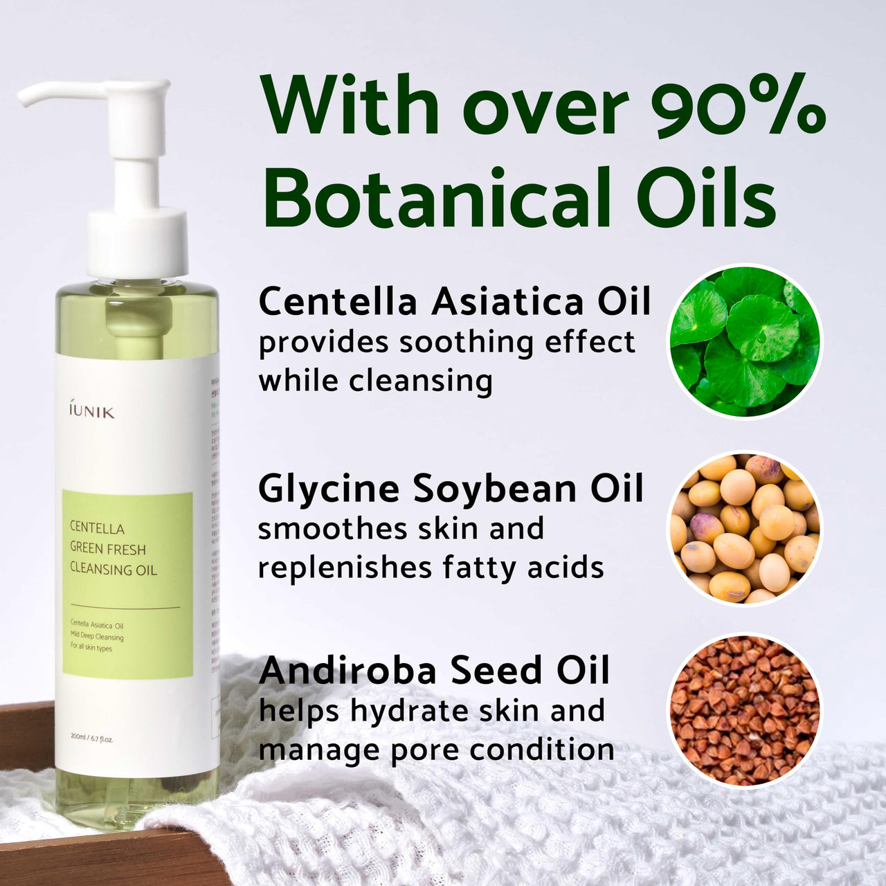 IUNIK Centella Asiatica Cleansing Oil - Pore & Sebum Control Oil Cleanser | Makeup & Sunscreen Remover for Women & Men Dry Oily Sensitive Acne-prone Skin Gentle Face & Body Wash Korean Skincare