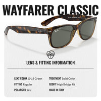 Thumbnail for Ray-Ban RB2132 NEW WAYFARER Classic Polarized Square Shape Sunglasses With Eyewear Kit Bundle - High Bridge Fit - Casual Wear Square Sunglasses